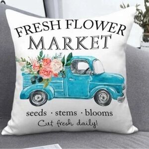 Pickup Truck Throw Pillow Cover Fresh Flower Market Country Rustic Farmhouse NWT
